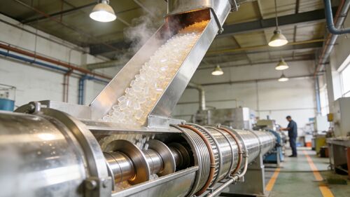 Zintegrowane rozwiązanie do chłodzenia i transportu granulatu tworzyw sztucznych w wysokiej temperaturze